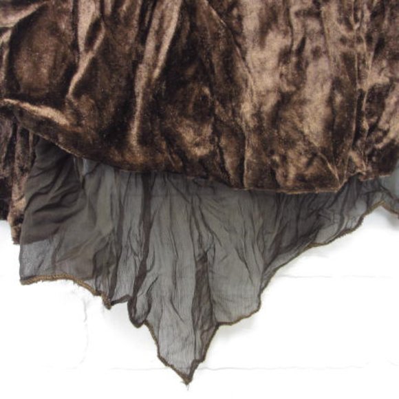 Temptation Italy Brown Velvet Boho Gypsy Lace Trim 2 Piece Top and Skirt - Picture 3 of 16